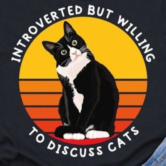 Introverted But Willing To Discuss Cats -Cat Mom Shirt - Picture 3 of 3